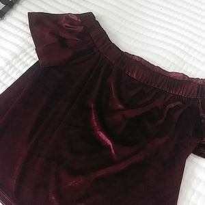 Burgundy Velvet Off the Shoulder Top
